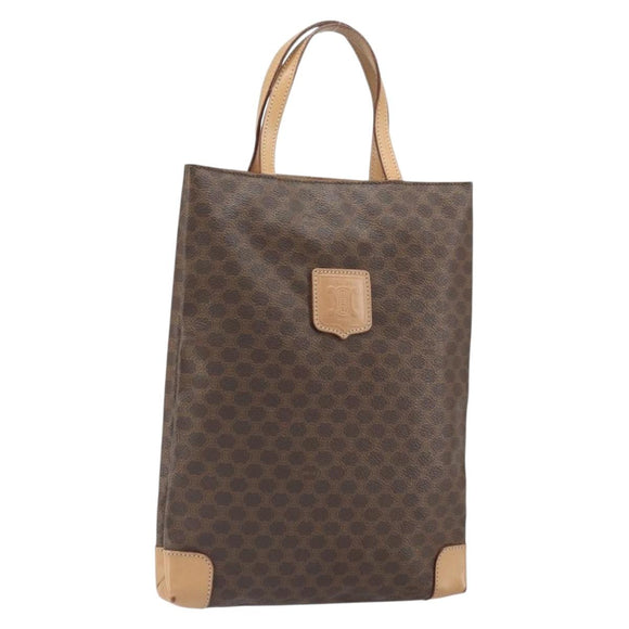 CELINE Macadam Canvas Hand Bag PVC Leather Brown Gold Auth ep13084