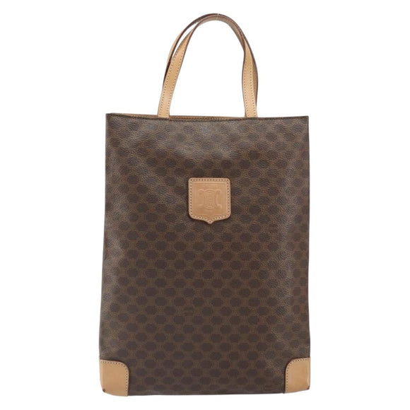 CELINE Macadam Canvas Hand Bag PVC Leather Brown Gold Auth ep13084
