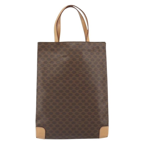 CELINE Macadam Canvas Hand Bag PVC Leather Brown Gold Auth ep13084