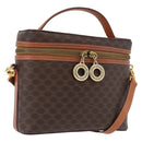 CELINE Macadam Canvas Circle Vanity Bag PVC Leather 2way Brown Gold Auth ep13087-1