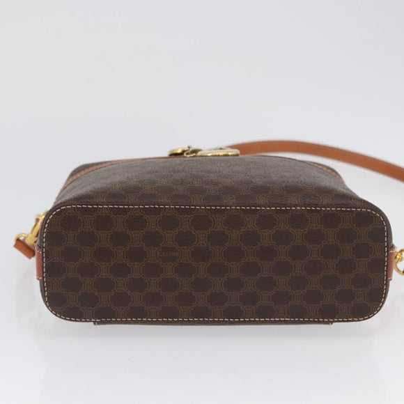 CELINE Macadam Canvas Circle Vanity Bag PVC Leder 2way Braun Gold Auth ep13087