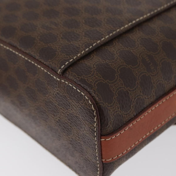 CELINE Macadam Canvas Circle Vanity Bag PVC Leather 2way Brown Gold Auth ep13087