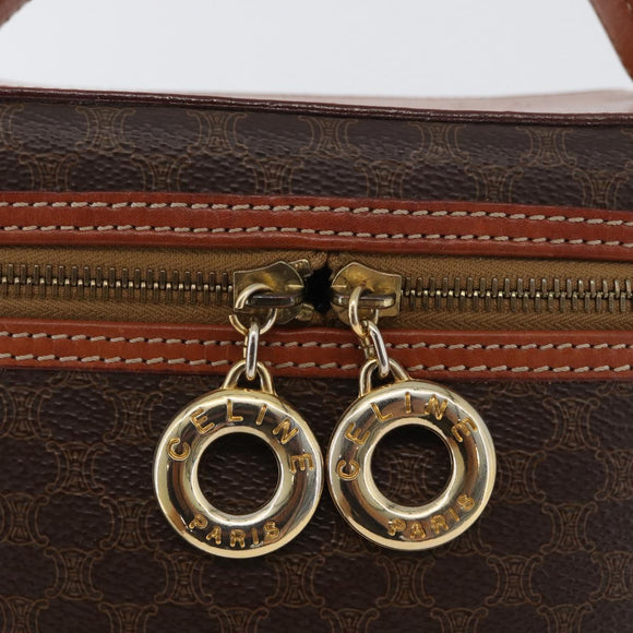CELINE Macadam Canvas Circle Vanity Bag PVC Leder 2way Braun Gold Auth ep13087