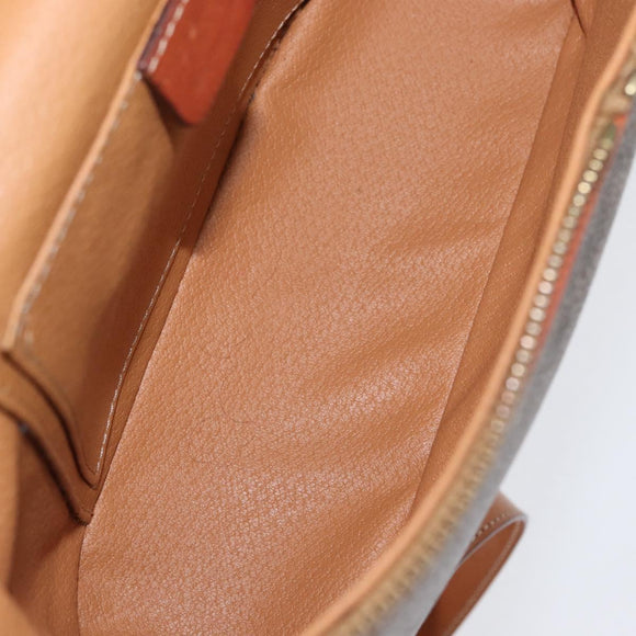 CELINE Macadam Canvas Circle Vanity Bag PVC Leather 2way Brown Gold Auth ep13087