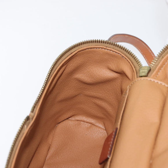 CELINE Macadam Canvas Circle Vanity Bag PVC Leather 2way Brown Gold Auth ep13087