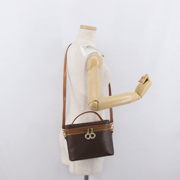 CELINE Macadam Canvas Circle Vanity Bag PVC Leder 2way Braun Gold Auth ep13087