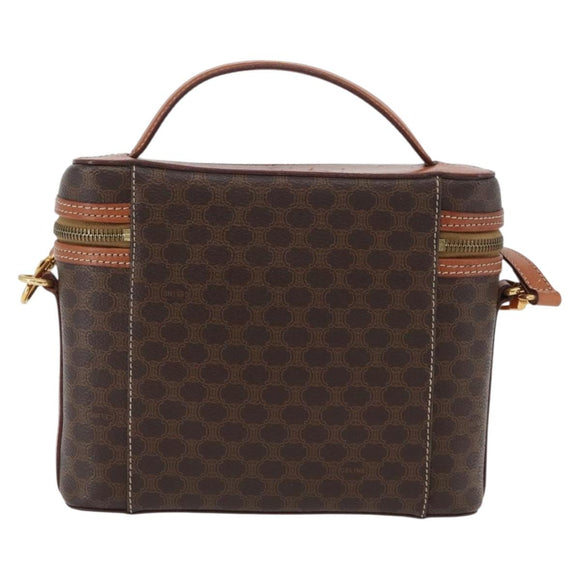 CELINE Macadam Canvas Circle Vanity Bag PVC Leder 2way Braun Gold Auth ep13087