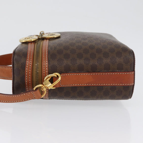 CELINE Macadam Canvas Circle Vanity Bag PVC Leather 2way Brown Gold Auth ep13087