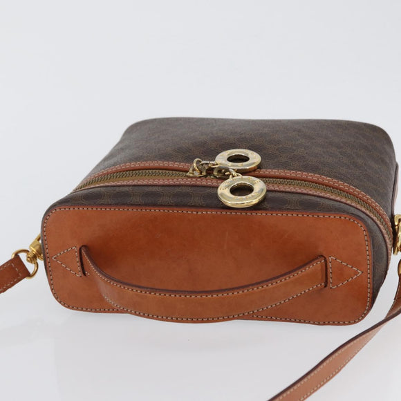 CELINE Macadam Canvas Circle Vanity Bag PVC Leather 2way Brown Gold Auth ep13087