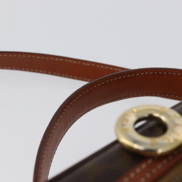 CELINE Macadam Canvas Circle Vanity Bag PVC Leather 2way Brown Gold Auth ep13087