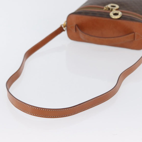 CELINE Macadam Canvas Circle Vanity Bag PVC Leather 2way Brown Gold Auth ep13087