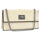 CHANEL 2.55 Chain Shoulder Bag Leather White Silver CC Auth ep13093-1