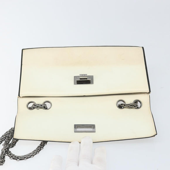 CHANEL 2.55 Chain Shoulder Bag Leather White Silver CC Auth ep13093