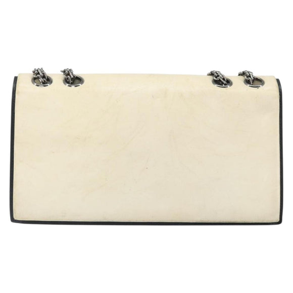 CHANEL 2.55 Chain Shoulder Bag Leather White Silver CC Auth ep13093