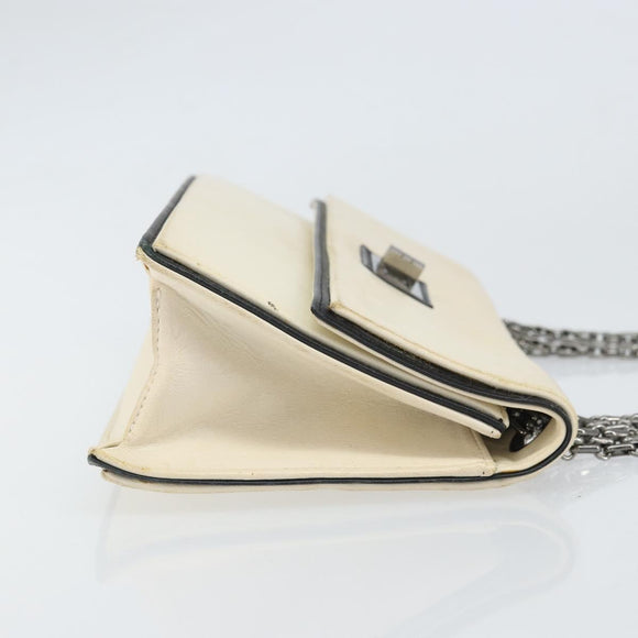 CHANEL 2.55 Chain Shoulder Bag Leather White Silver CC Auth ep13093