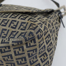 FENDI Zucchino Canvas Mamma Baguette Shoulder Bag Navy Silver Auth ep13096-14
