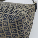 FENDI Zucchino Canvas Mamma Baguette Shoulder Bag Navy Silver Auth ep13096-16