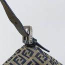 FENDI Zucchino Canvas Mamma Baguette Shoulder Bag Navy Silver Auth ep13096-9
