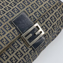 FENDI Zucchino Canvas Mamma Baguette Shoulder Bag Navy Silver Auth ep13096-18