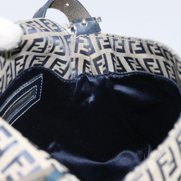 FENDI Zucchino Canvas Mamma Baguette Shoulder Bag Navy Silver Auth ep13096