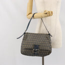 FENDI Zucchino Canvas Mamma Baguette Shoulder Bag Navy Silver Auth ep13096-25