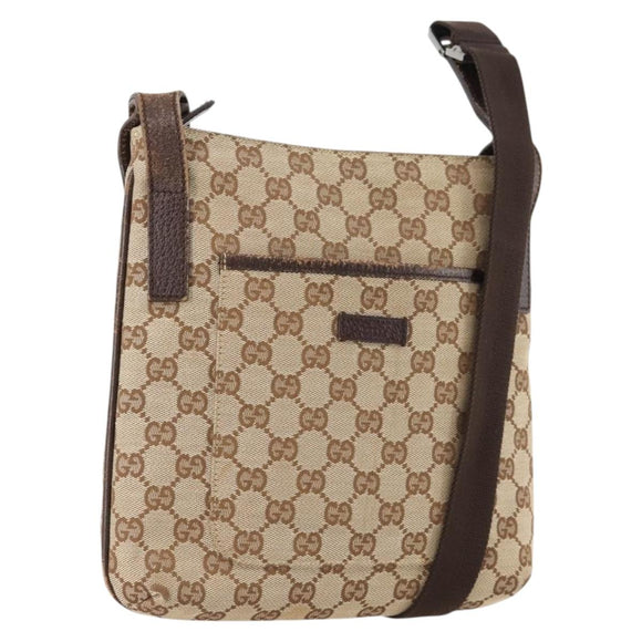 GUCCI GG Canvas Schultertasche Beige Silber 122793 Auth ep13100
