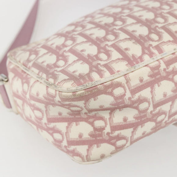 Christian Dior Trotter Canvas Shoulder Bag Pink Silver Auth ep13107