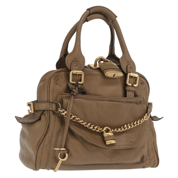 Chloe Paddington Handtasche Leder Braun Gold Silber Auth ep13108V