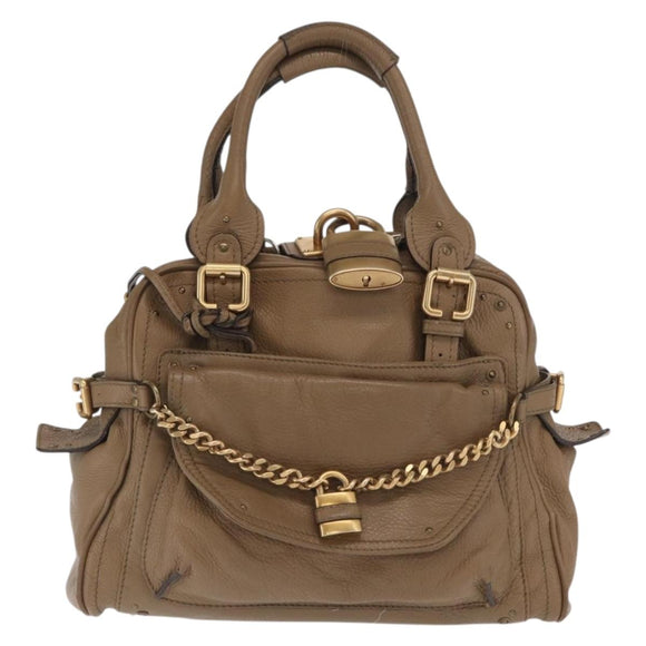Chloe Paddington Handtasche Leder Braun Gold Silber Auth ep13108V