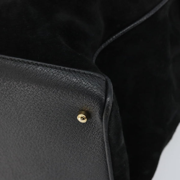 GUCCI Bamboo Tote Bag Suede Leather Black Gold 002 2855 0322 0 Auth ep13109