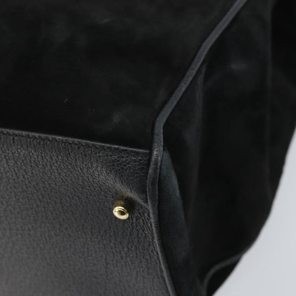 GUCCI Bamboo Tote Bag Suede Leather Black Gold 002 2855 0322 0 Auth ep13109