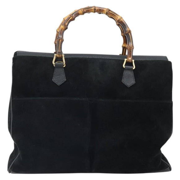 GUCCI Bamboo Tote Bag Suede Leather Black Gold 002 2855 0322 0 Auth ep13109