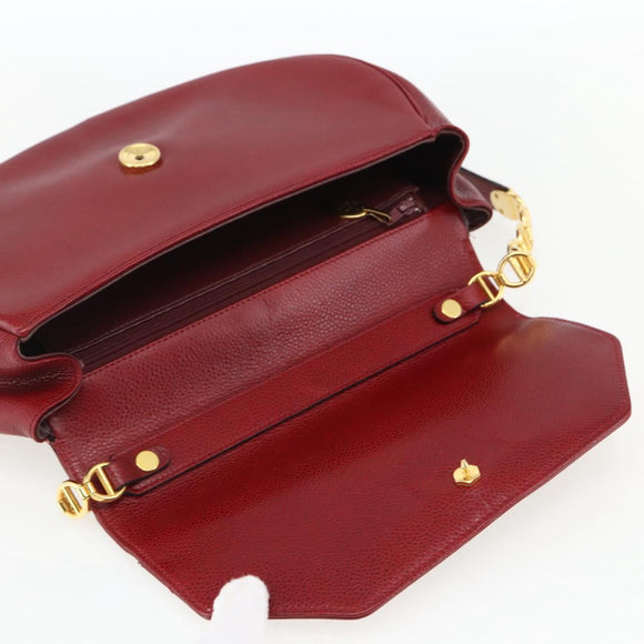 Christian Dior Shoulder Bag Leather Red Gold Auth ep13111