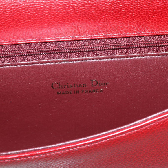 Christian Dior Shoulder Bag Leather Red Gold Auth ep13111