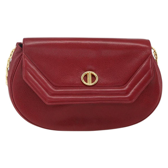 Christian Dior Shoulder Bag Leather Red Gold Auth ep13111