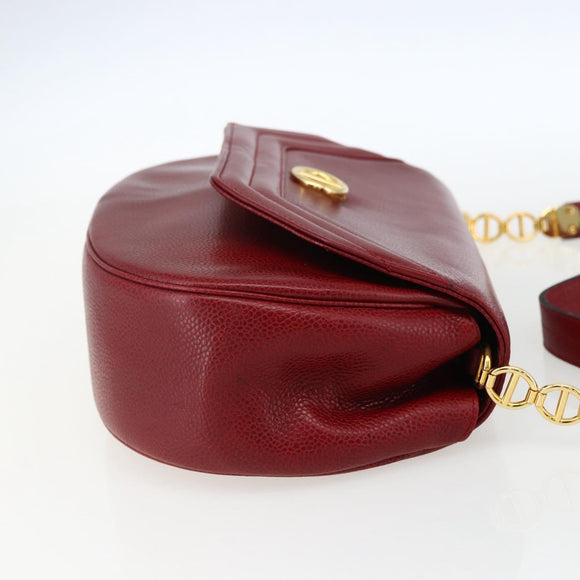 Christian Dior Shoulder Bag Leather Red Gold Auth ep13111