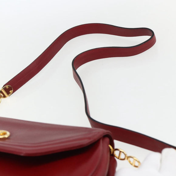Christian Dior Shoulder Bag Leather Red Gold Auth ep13111