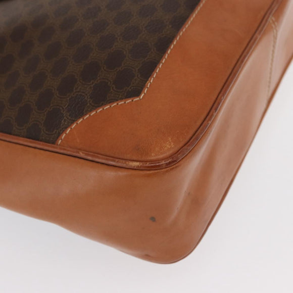 CELINE Macadam Canvas Shoulder Bag PVC Leather Brown Gold Auth ep13120