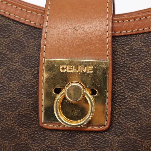 CELINE Macadam Canvas Shoulder Bag PVC Leather Brown Gold Auth ep13120