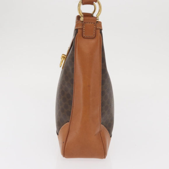CELINE Macadam Canvas Shoulder Bag PVC Leather Brown Gold Auth ep13120