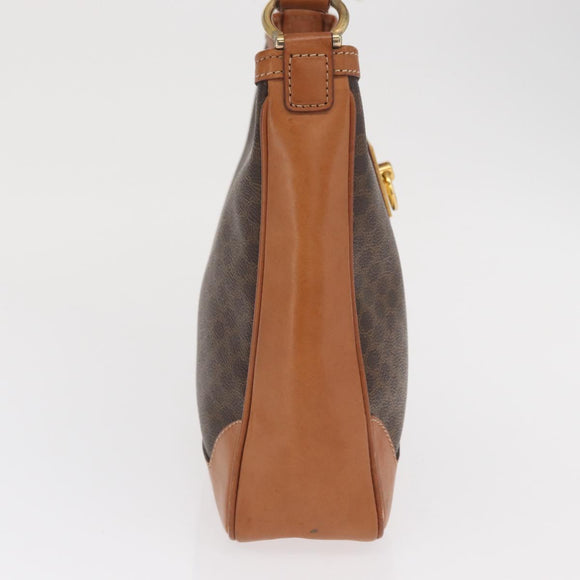 CELINE Macadam Canvas Shoulder Bag PVC Leather Brown Gold Auth ep13120