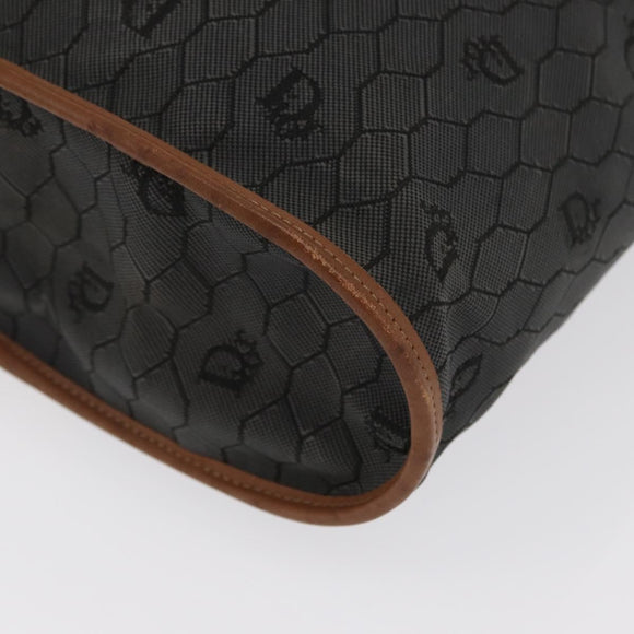 Christian Dior Honeycomb Canvas Tote Bag PVC Black Gold Auth ep13121