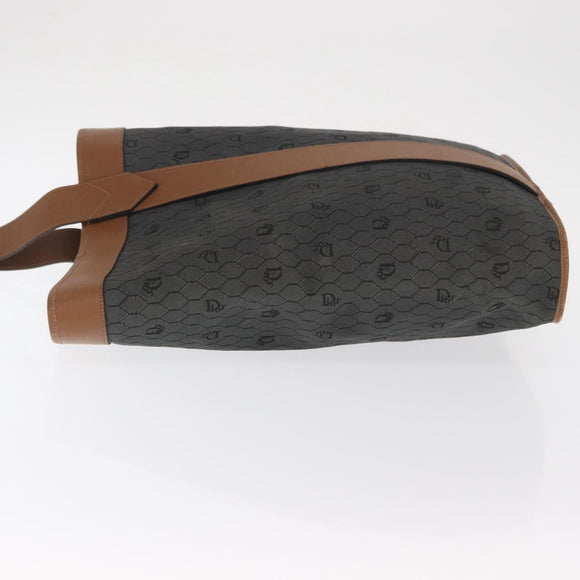 Christian Dior Honeycomb Canvas Tote Bag PVC Black Gold Auth ep13121