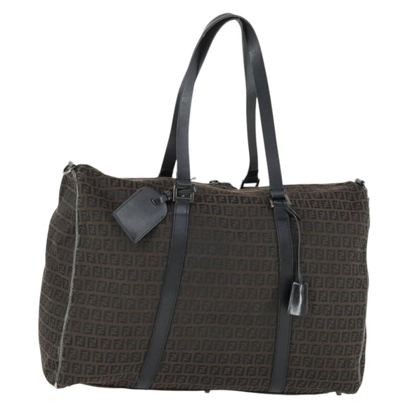 FENDI Zucchino Canvas Boston Bag Black Brown Auth ep13122