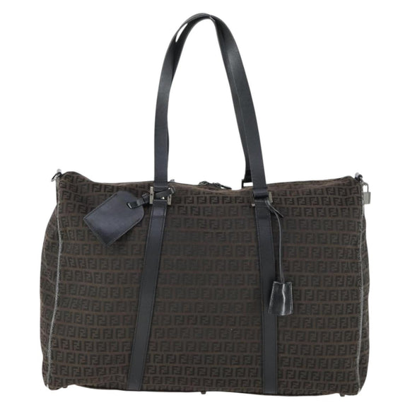 FENDI Zucchino Canvas Boston Bag Black Brown Auth ep13122