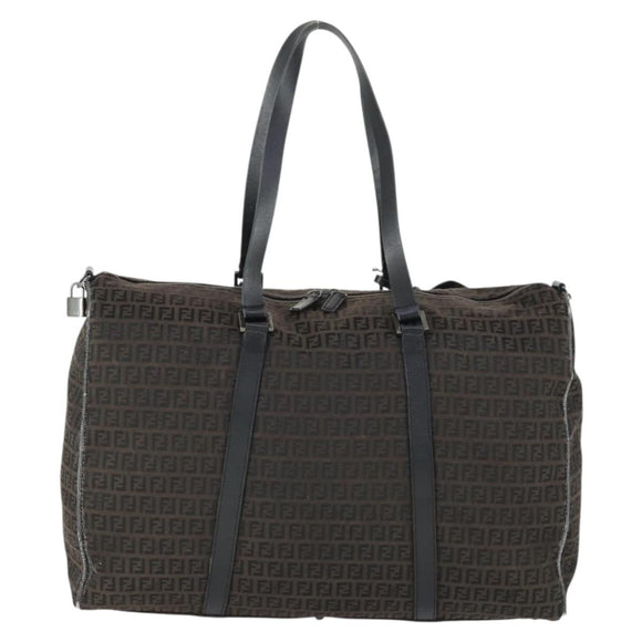 FENDI Zucchino Canvas Boston Bag Black Brown Auth ep13122