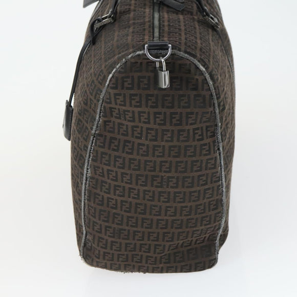 FENDI Zucchino Canvas Boston Bag Black Brown Auth ep13122