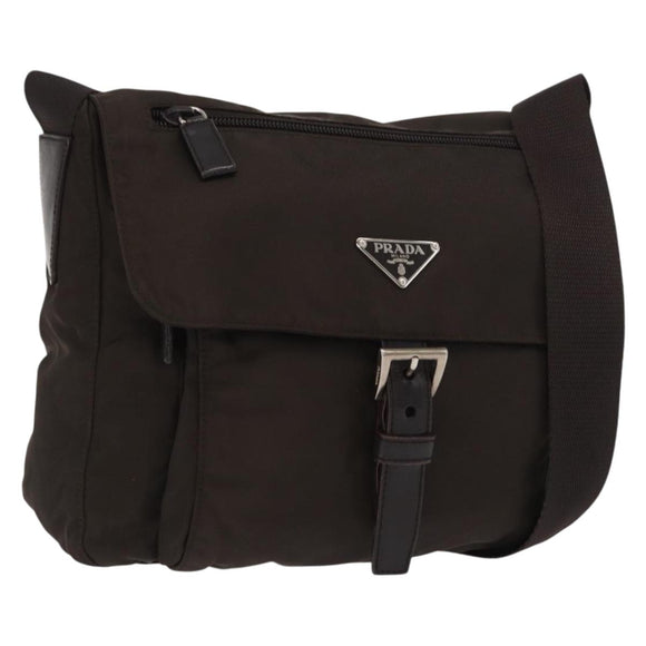 PRADA Shoulder Bag Nylon Brown Silver Auth ep13123