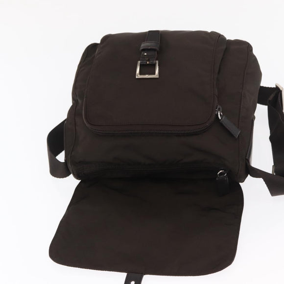 PRADA Shoulder Bag Nylon Brown Silver Auth ep13123