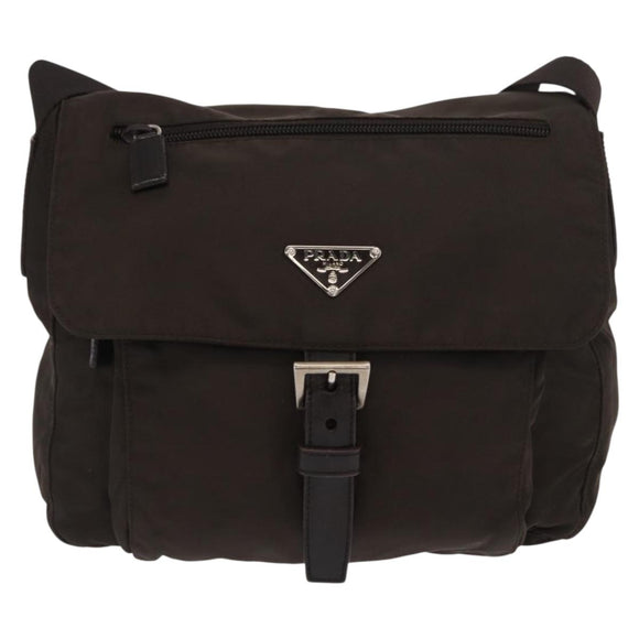 PRADA Shoulder Bag Nylon Brown Silver Auth ep13123